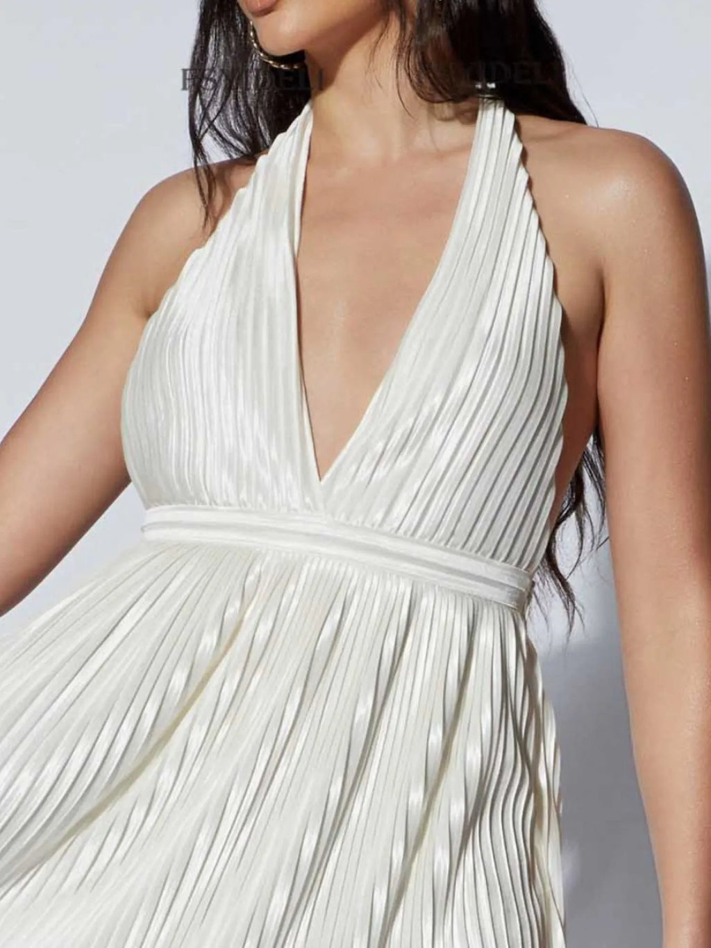 Pleated Halter Neck Mini Dress - Lilixa.store
