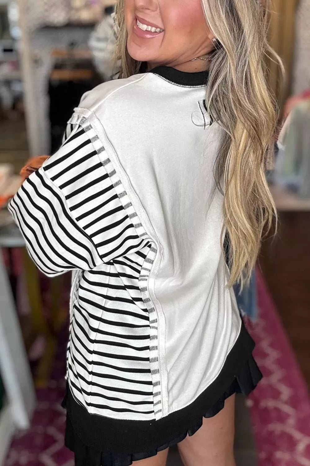 Color-Block Striped Long Sleeve Sweatshirt - Lilixa.store