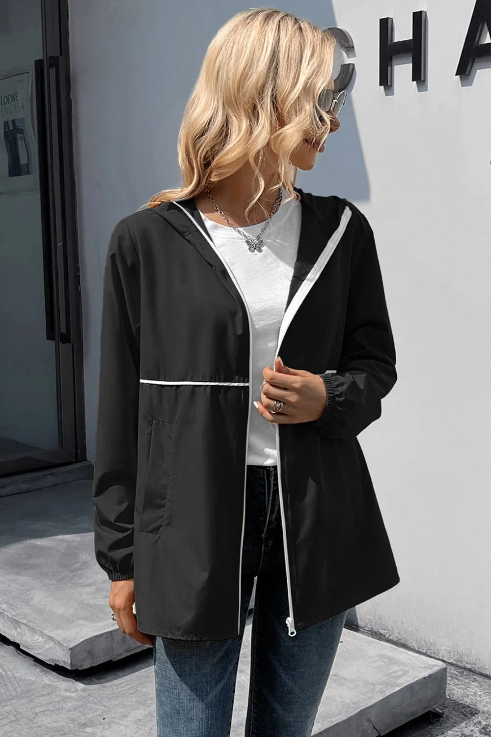 Ivy Lane Zip Up Long Sleeve Hooded Watertight Jacket, view 6