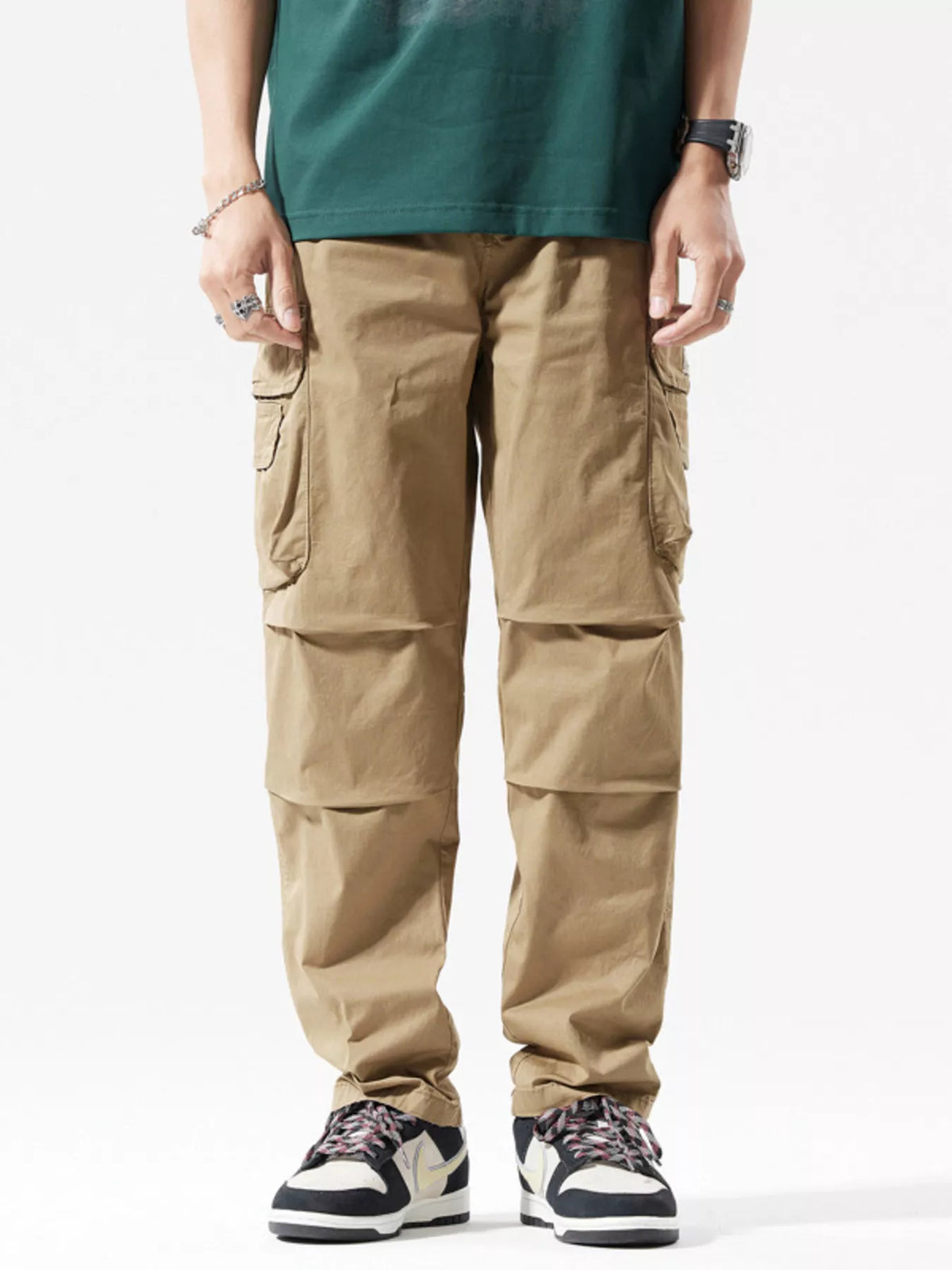 Men's Full Size Relaxed Fit Cargo Pants Plus Size in Khakis