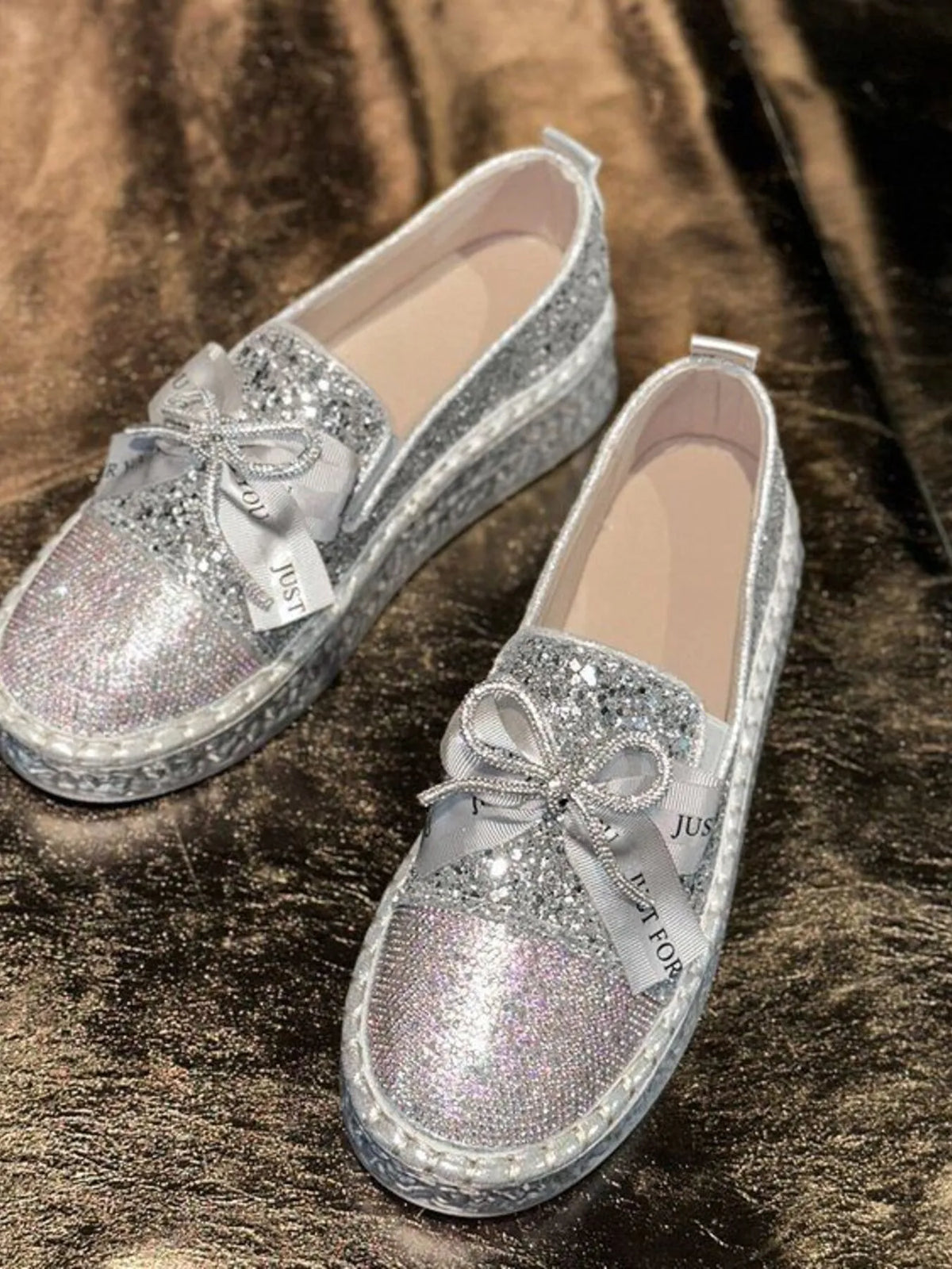 Rhinestone Bow Round Toe Slip-Ons, view 6