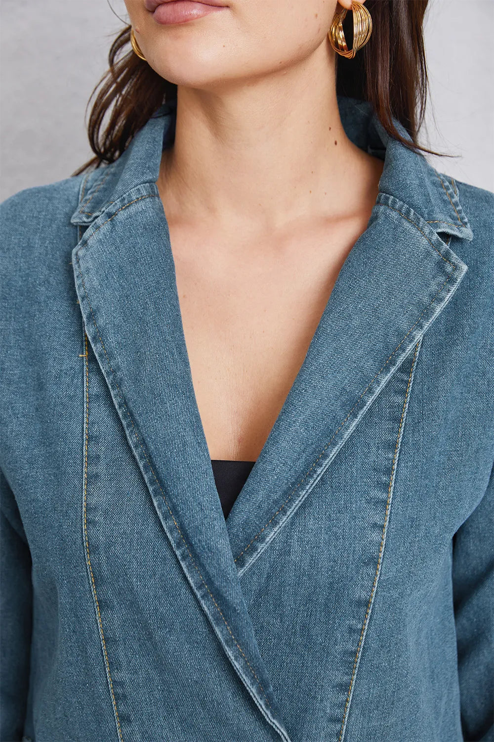 Pocketed Button Up Denim Jacket, view 9