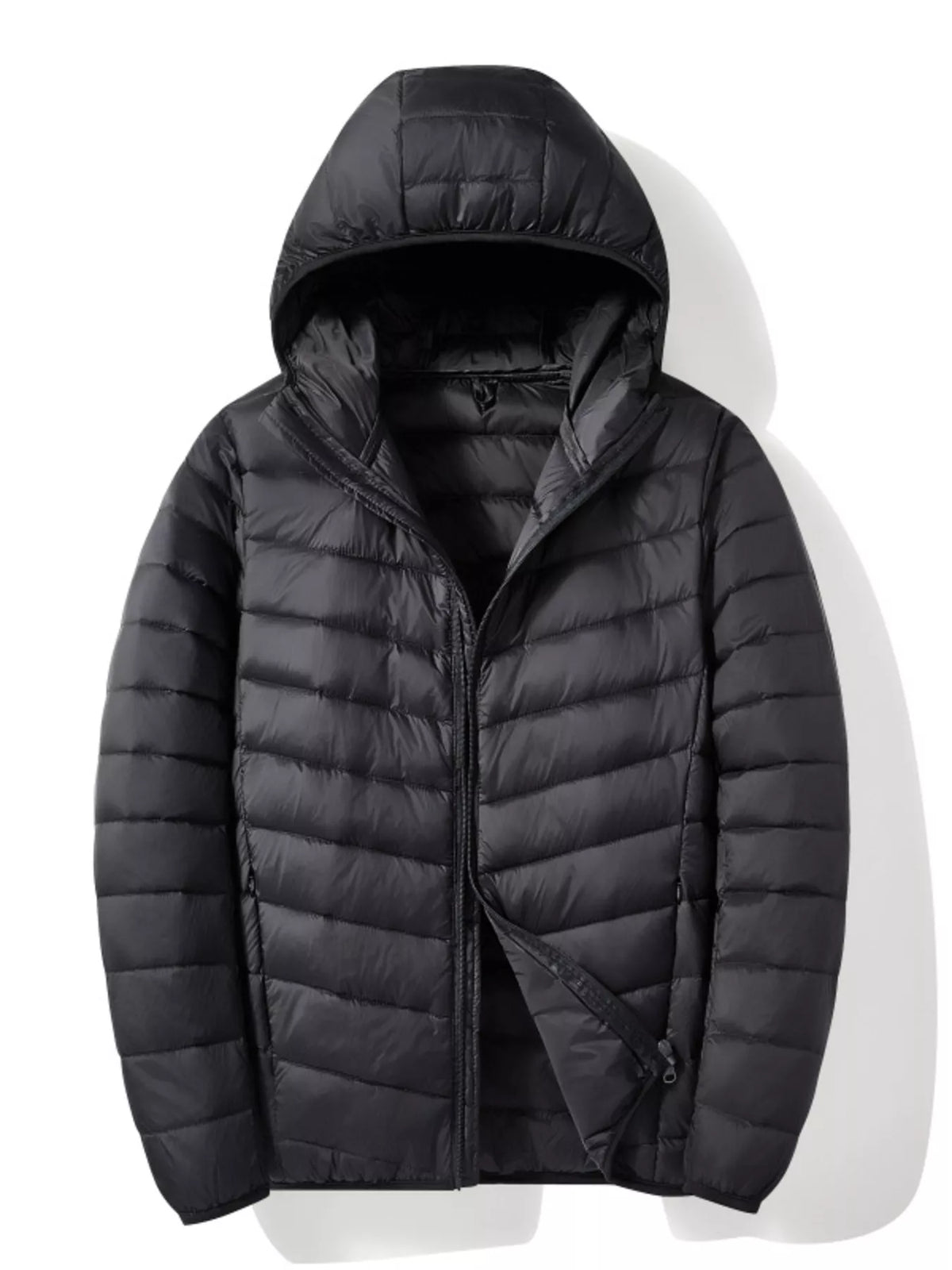 Men's Plus Size Lightweight Zip Up Puffer Jacket in Black