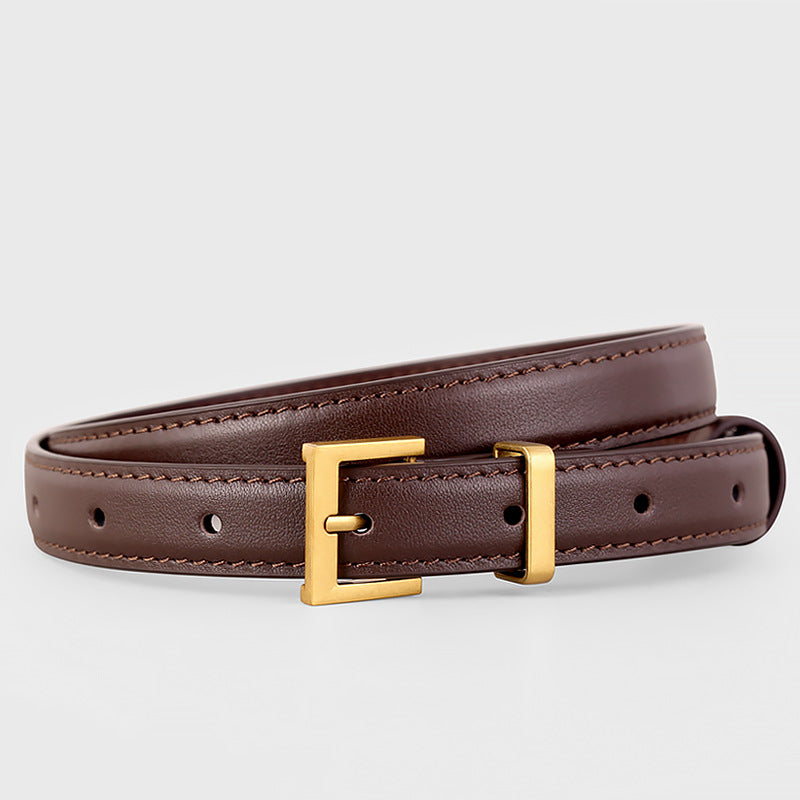 Leather Skinny Belt with Golden Buckle - Lilixa.store