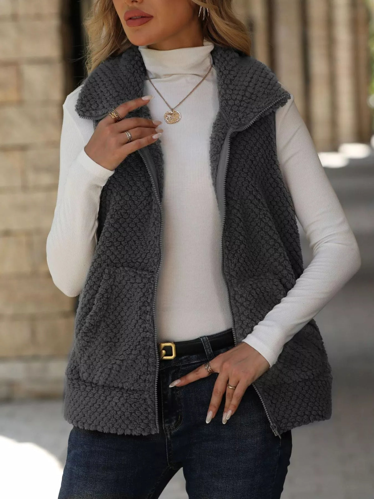Zip-Up Vest Coat in Dark Gray