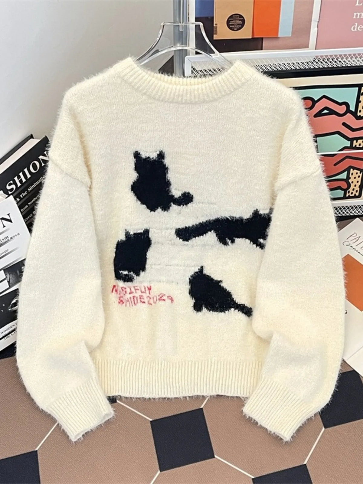 Men's Cute Cat Fuzzy Knit Pullover