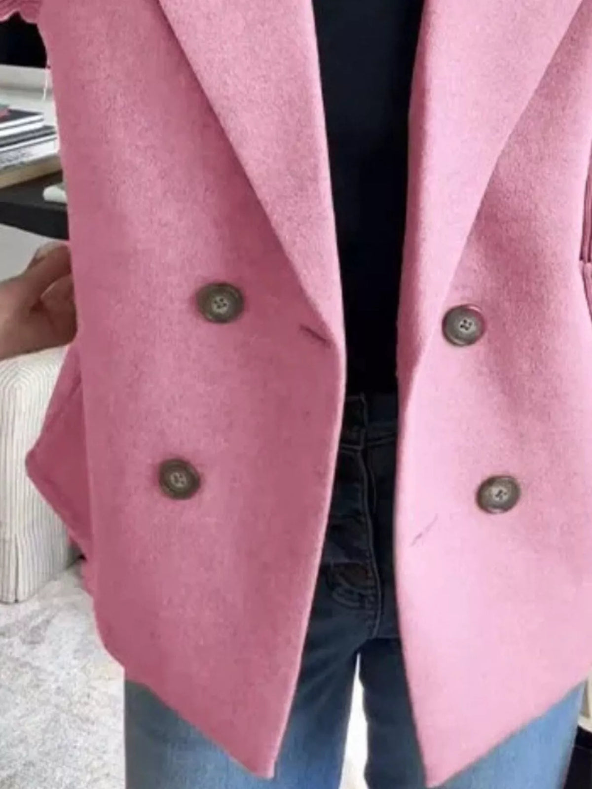 Full Size Knitted Sleeve Wool Blend Double-Breasted Blazer Plus Size - Lilixa.store