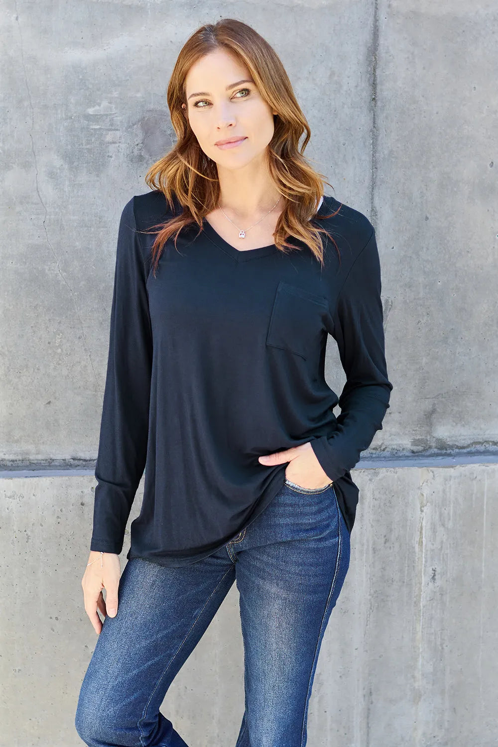 Basic Bae Full Size V-Neck Long Sleeve Top - Lilixa.store