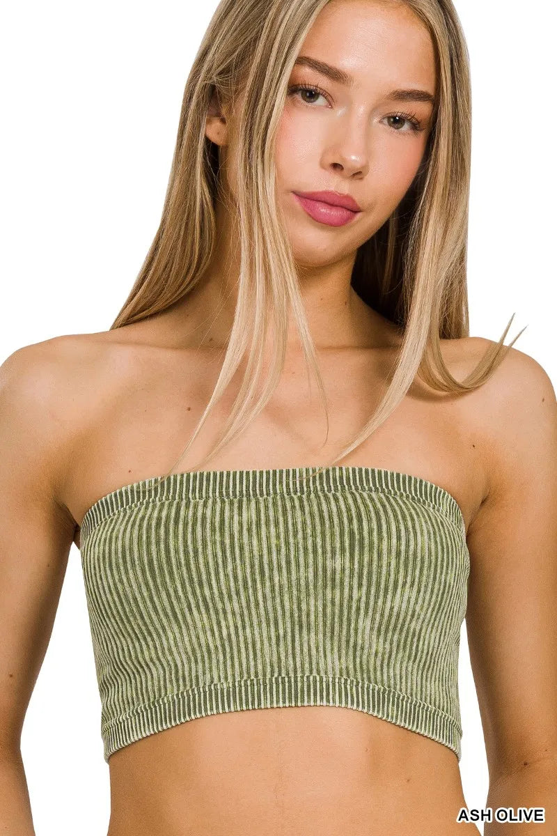Zenana Washed Ribbed Seamless Tube Top - Lilixa.store