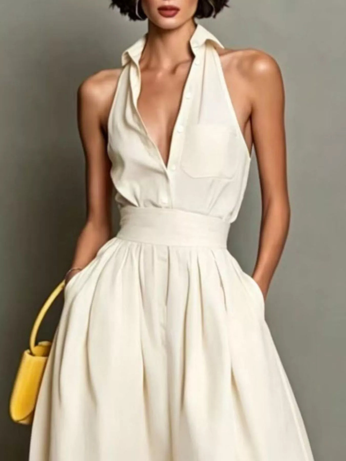 Sleeveless Collared A-Line Midi Dress - Lilixa.store