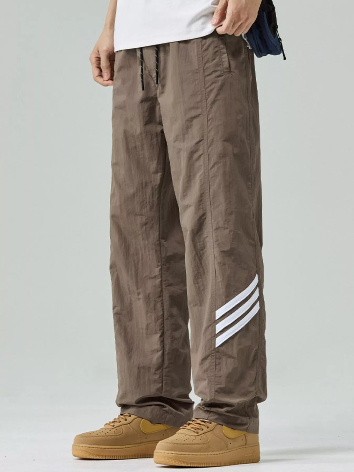 Men's Plus Size Drawstring Wide Leg Pants in Coffee Color