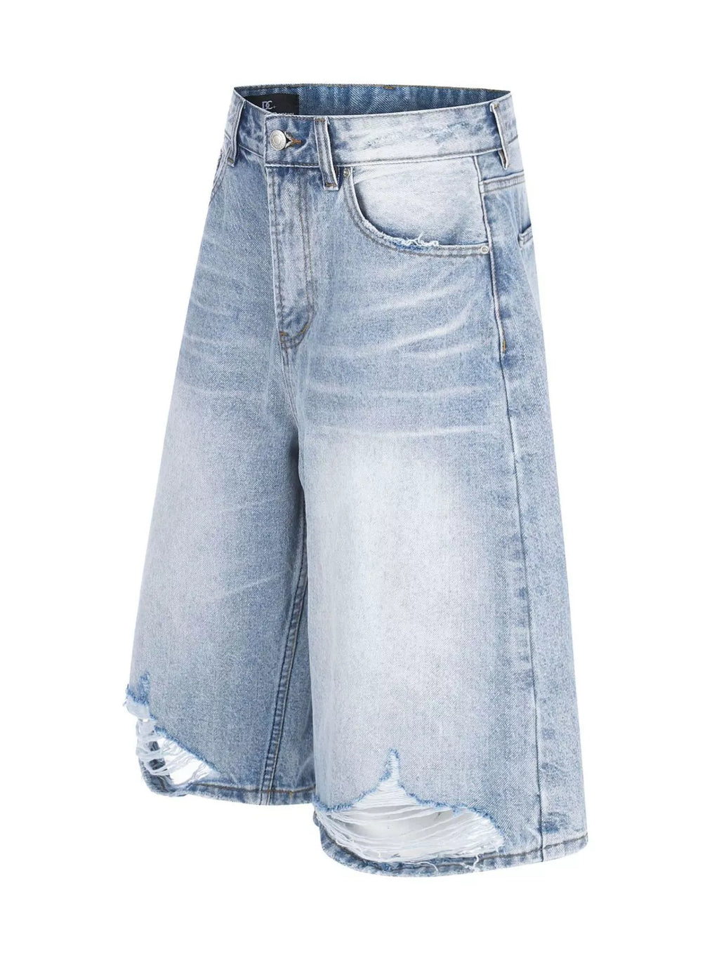 Men's High-Waisted Distressed Denim Capris - Lilixa.store