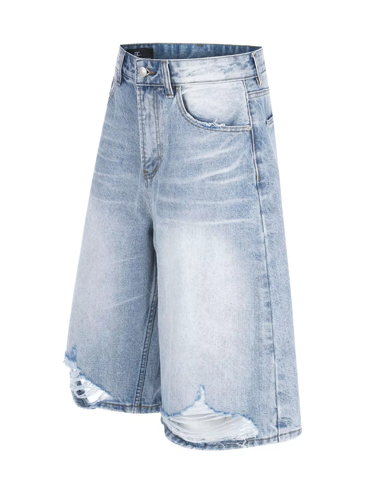 Men's High-Waisted Distressed Denim Capris - Lilixa.store