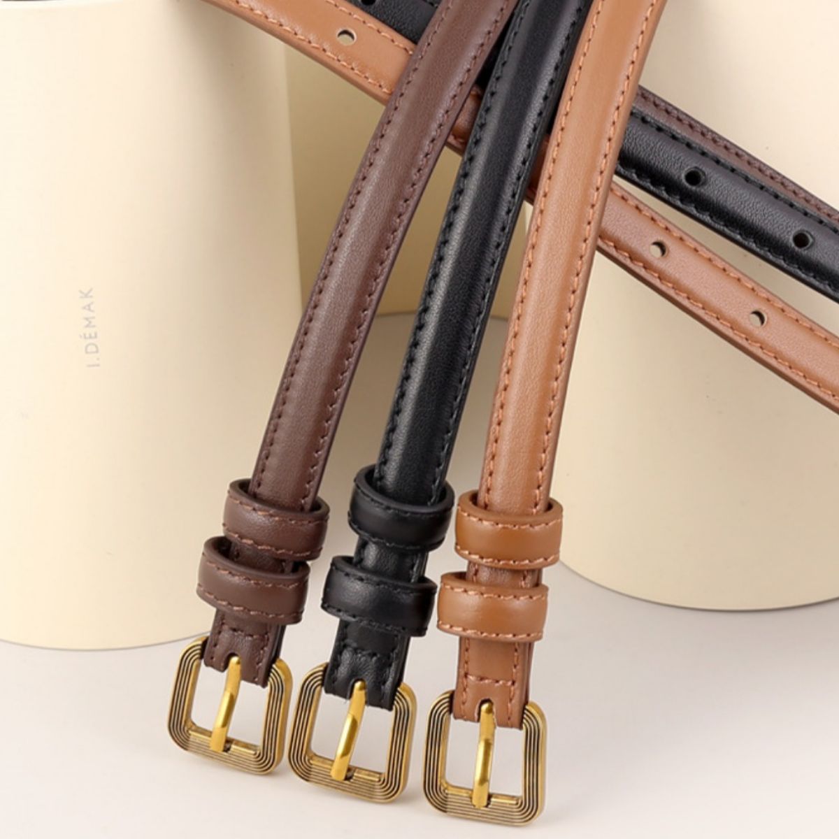 Leather Skinny Belt with Buckle, view 3