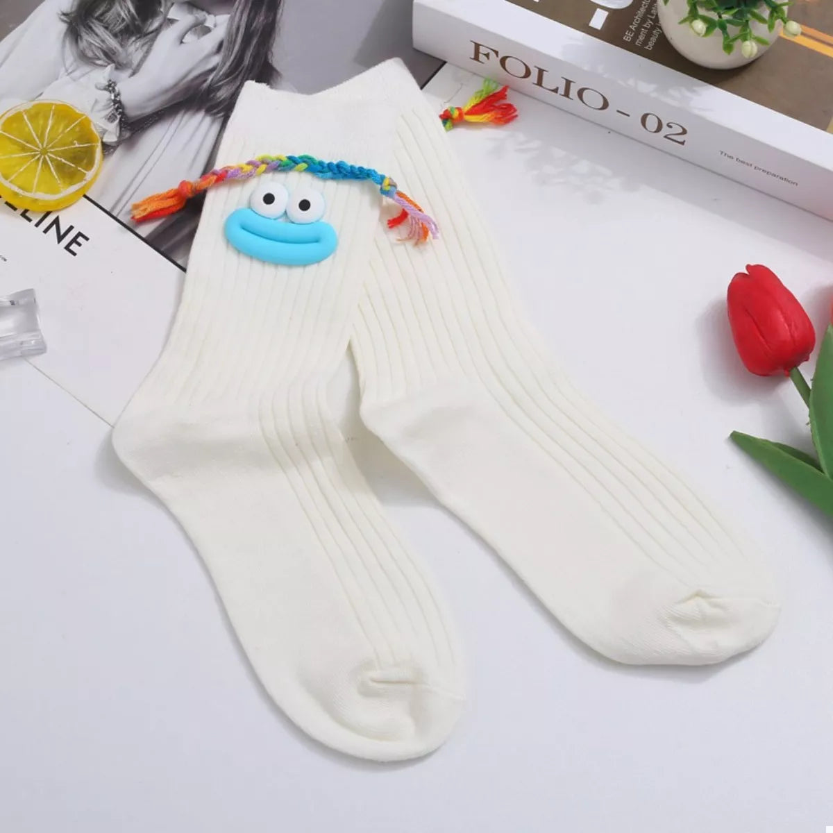 Cartoon Ribbed Knit Crew Socks - Lilixa.store