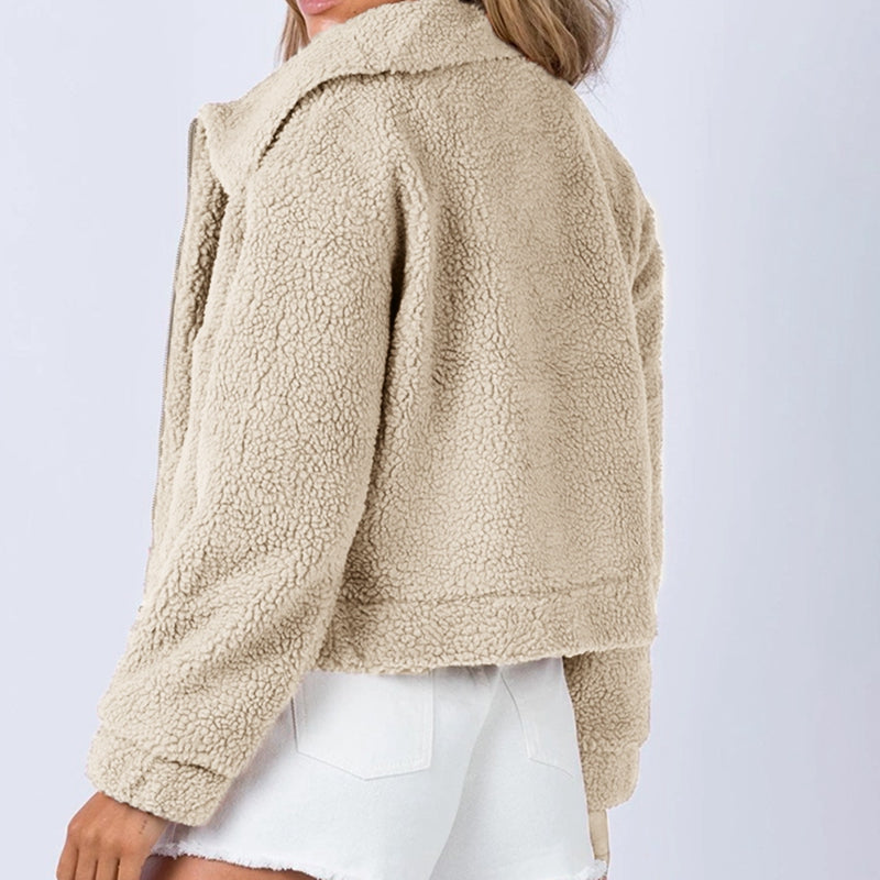 Long Sleeve Collared Neck Sherpa Jacket, view 6