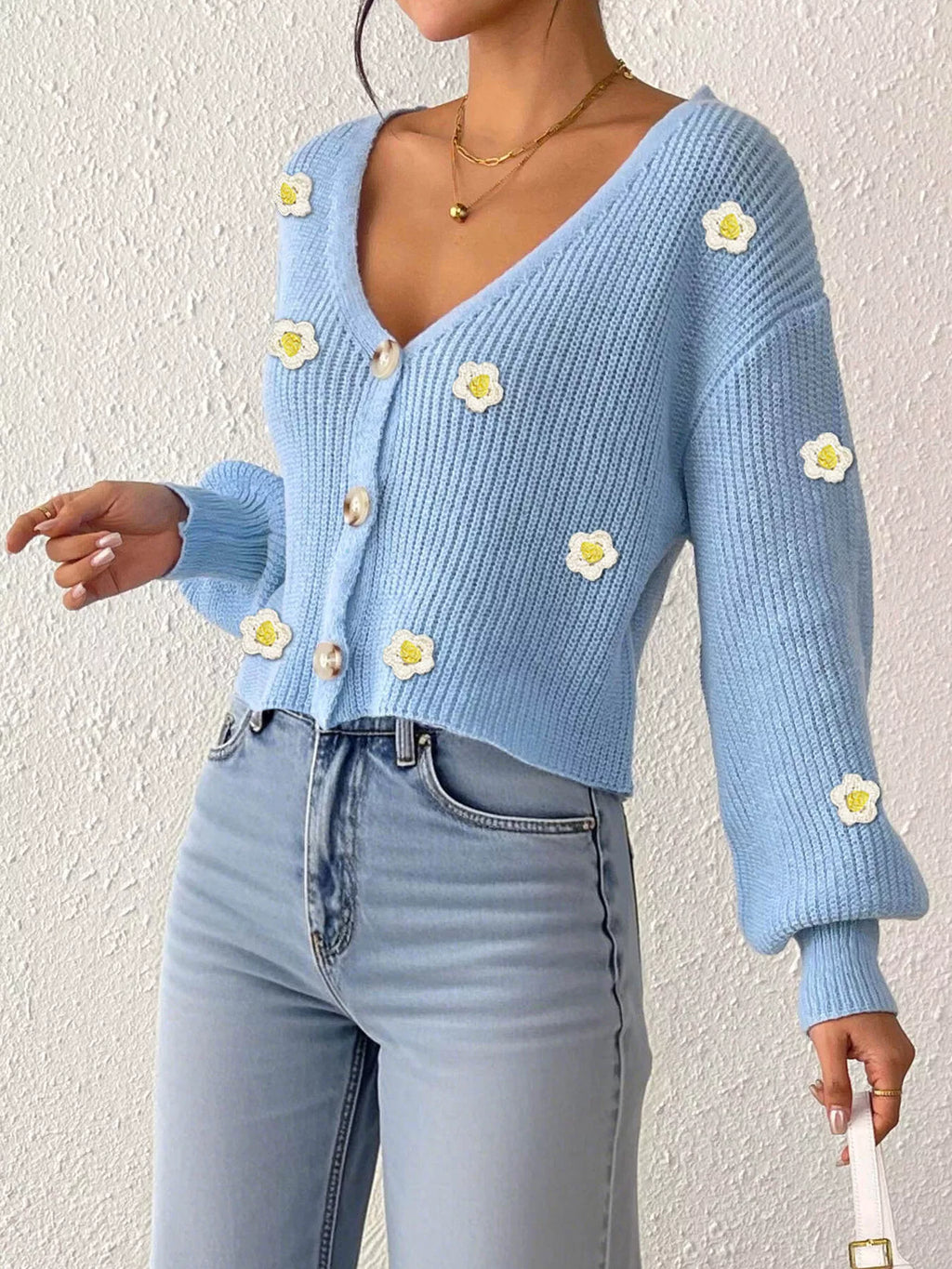Floral V-Neck Button-Down Cropped Cardigan - Lilixa.store