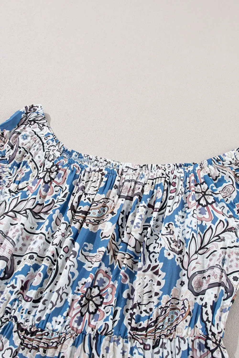 Boho Paisley Print Off Shoulder Maxi Dress in Dusty Blue, view 10