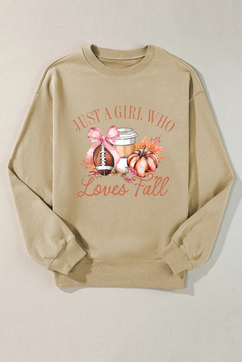 Graphic Round Neck Long Sleeve Sweatshirt in Khaki, view 3