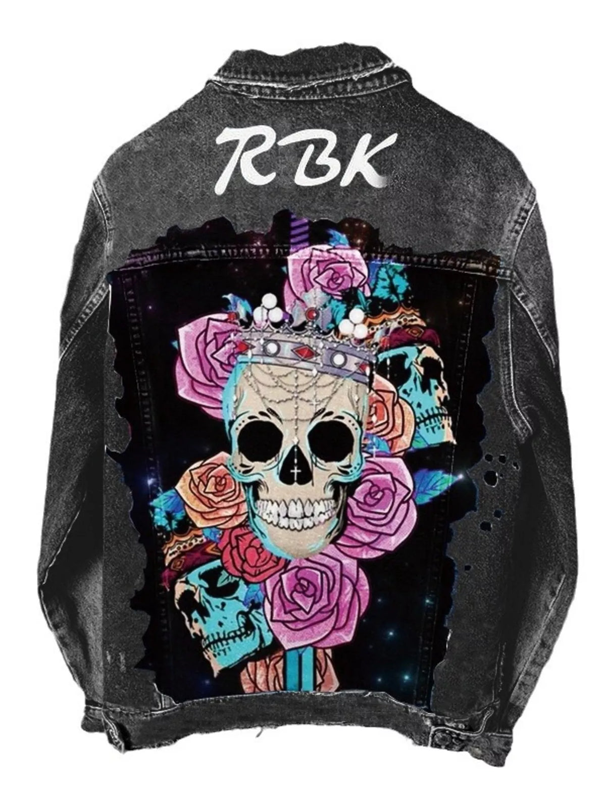 Full Size Skull and Rose Graphic Denim Jacket Plus Size - Lilixa.store