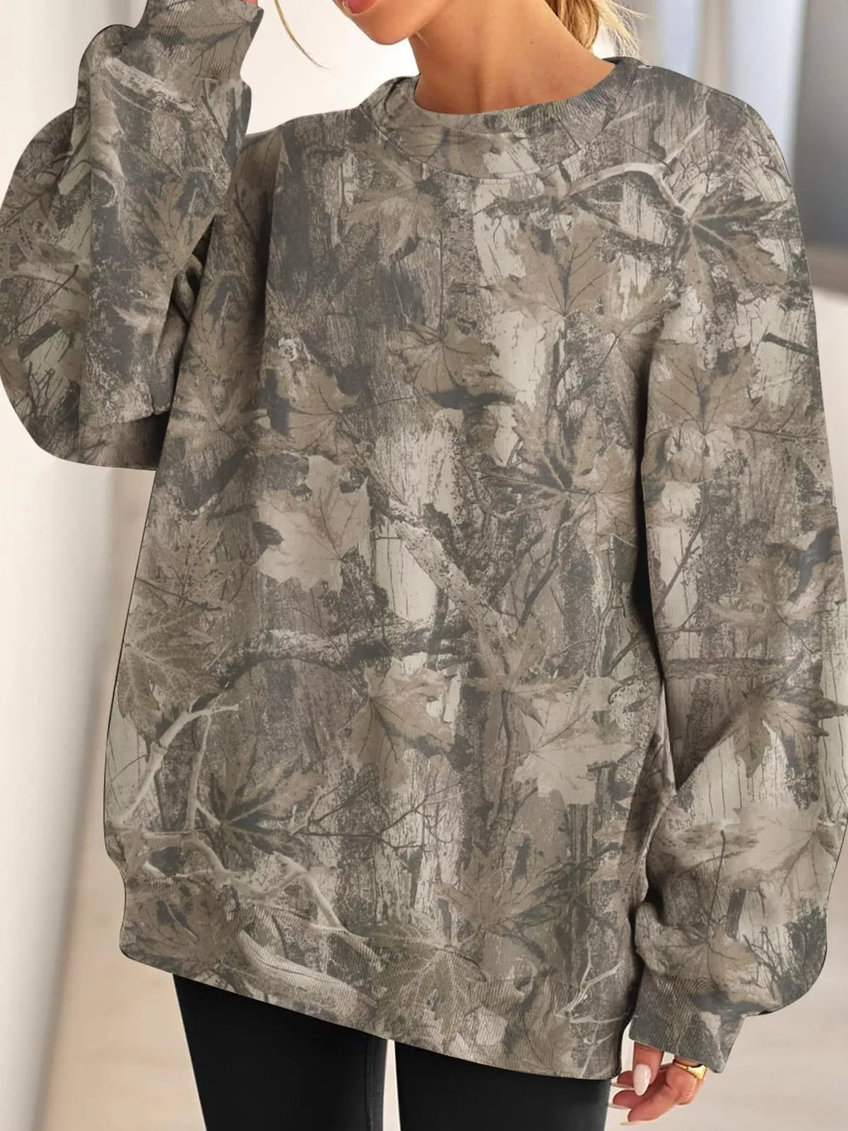 Oversized Printed Crew Neck Sweatshirt - Lilixa.store