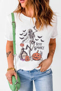 Full Size Skull Pumpkin Face STAY SPOOKY Graphic Halloween T Shirt Plus Size - Lilixa.store