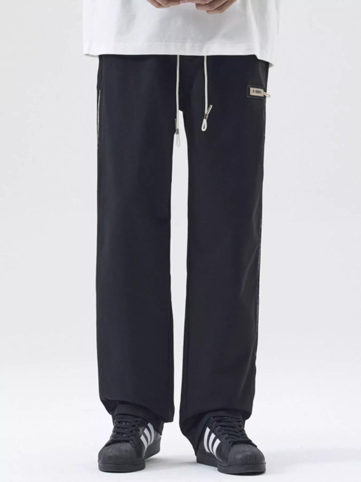 Men's Full Size Side Striped Wide Leg Casual Pants Plus Size in Black