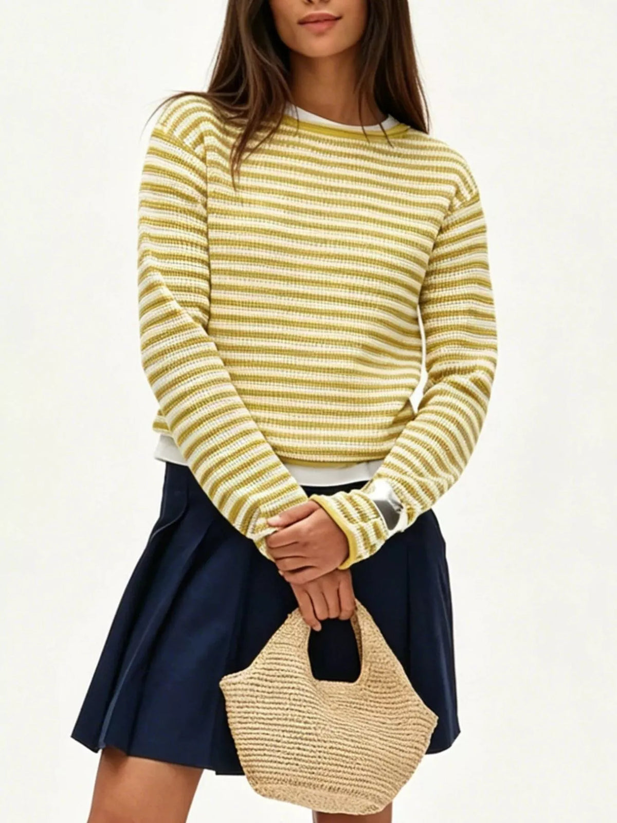 Striped Boat Neck Knit Sweater