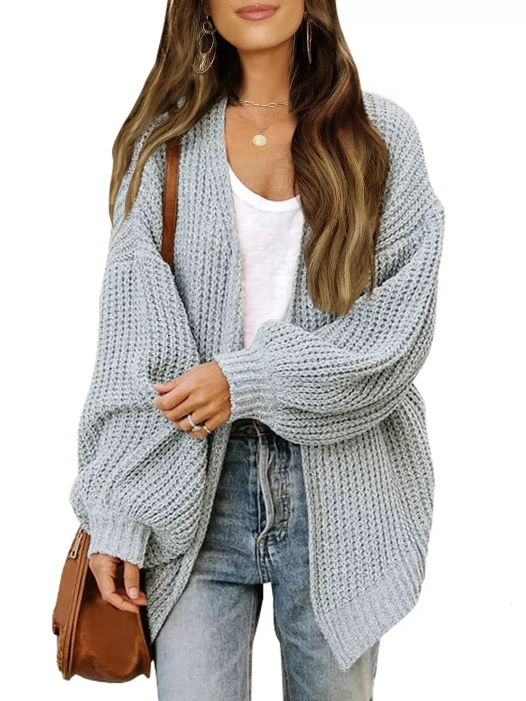 Open-Front Chunky Knit Cardigan - Lilixa.store