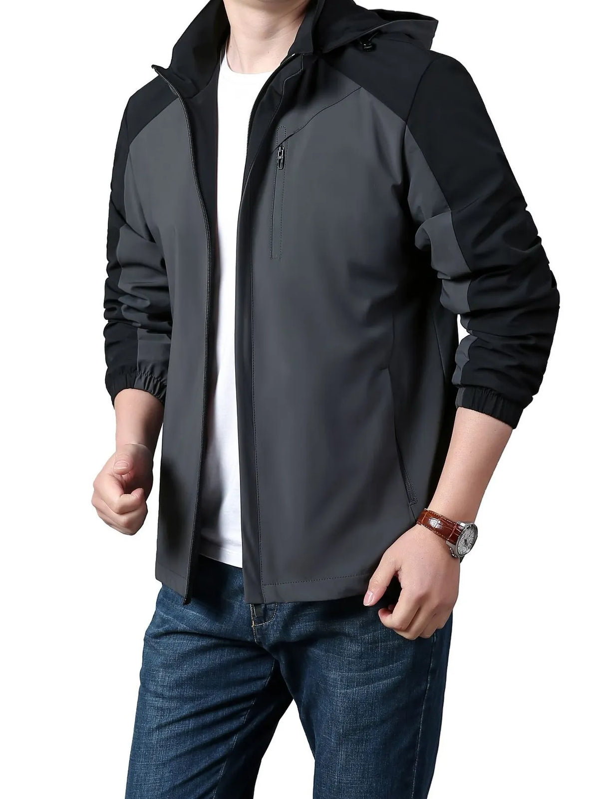 Men's Plus Size Hooded Colorblock Lightweight Jacket - Lilixa.store