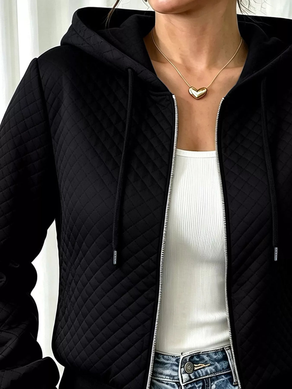 Hooded Zip-Up Texture Jacket - Lilixa.store