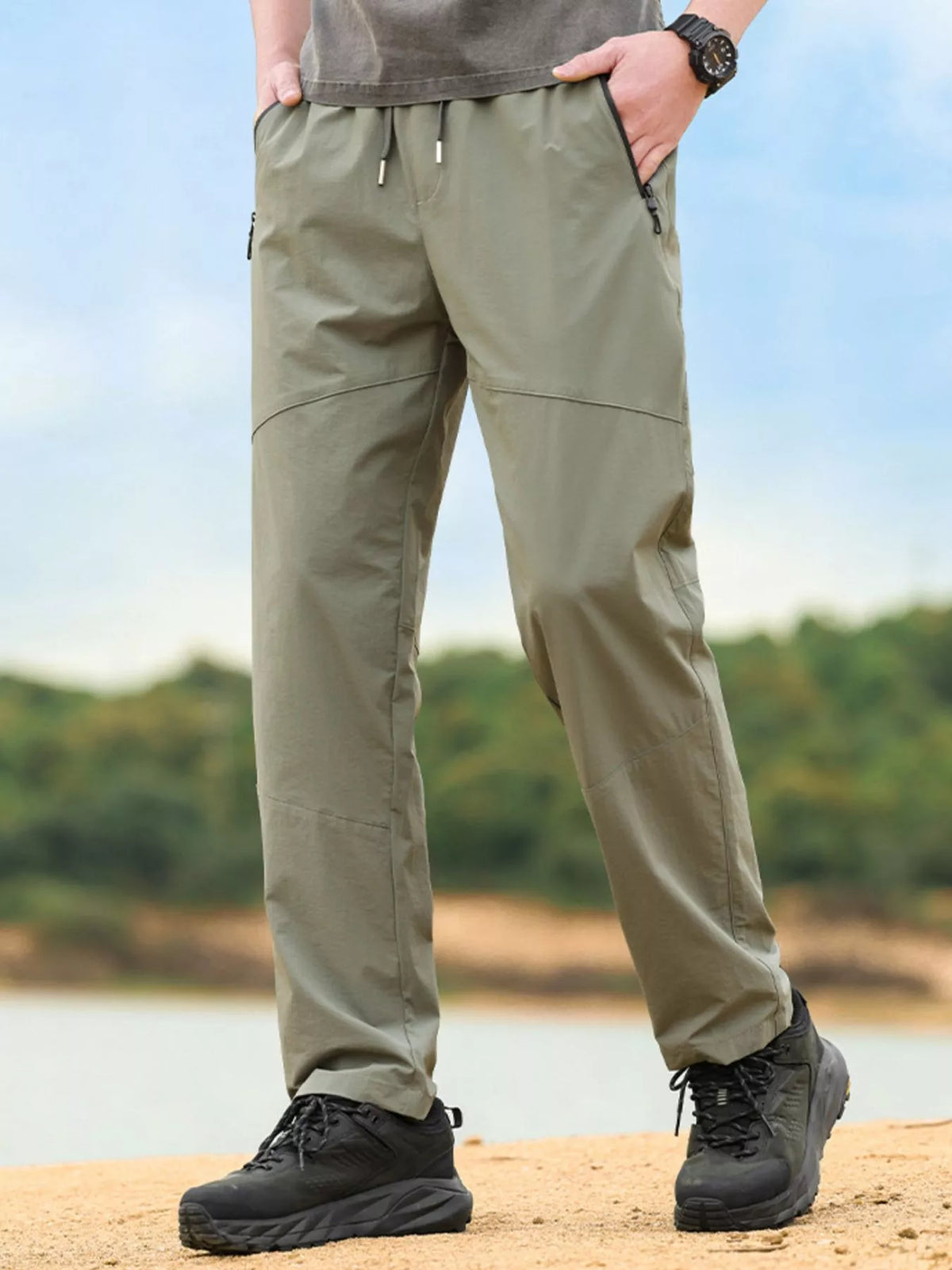 Men's Plus Size Wide Leg Pants in Army Green
