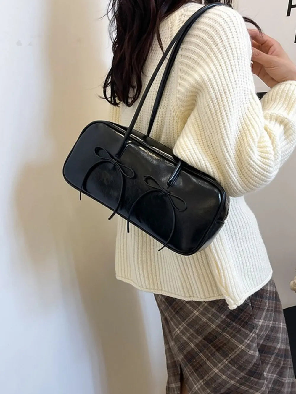 PU Leather Bow Trim Shoulder Bag - Lilixa.store