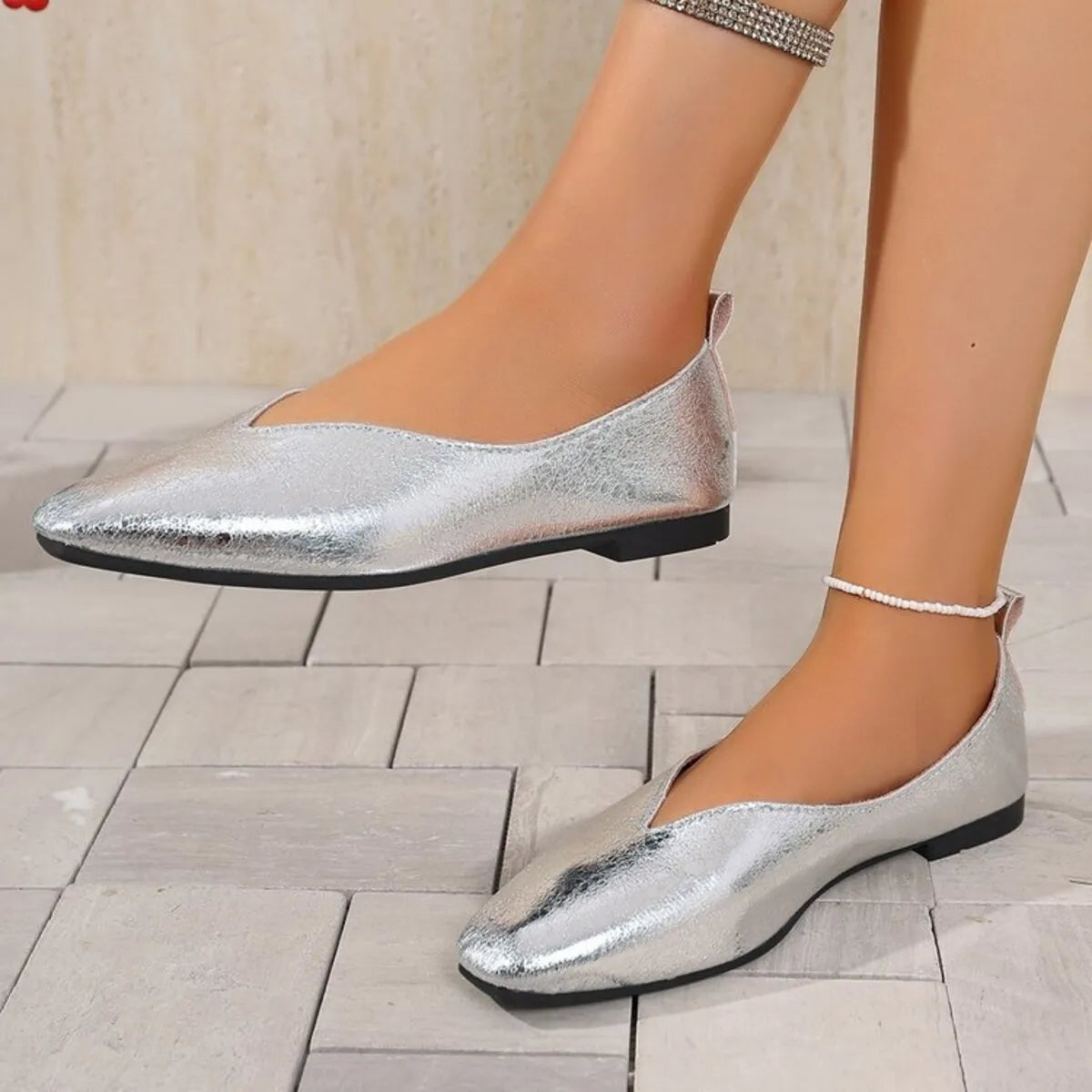 Sparkly Metallic Ballet Flat Loafers, view 3