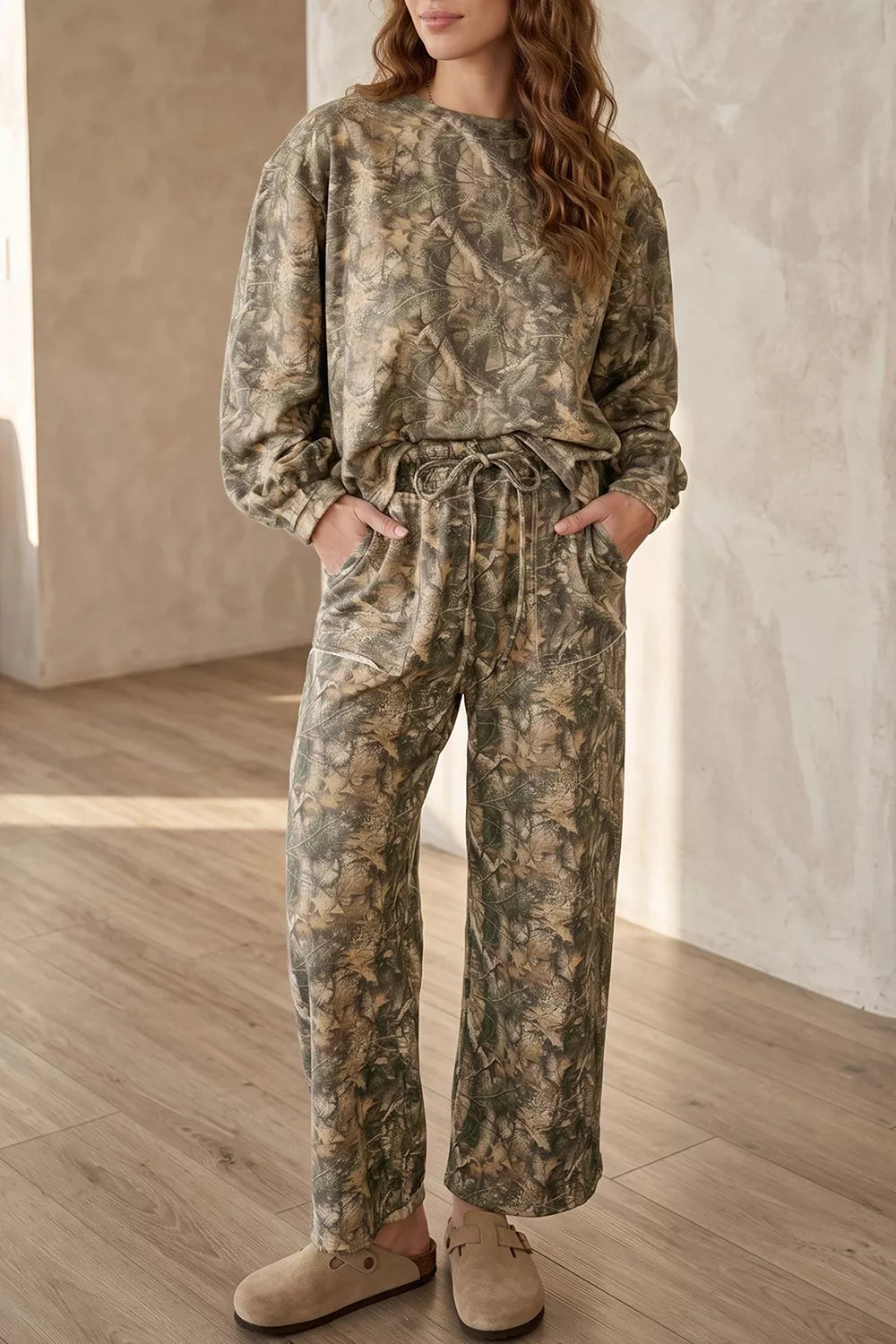 Abstract Print Long Sleeve Pant Set