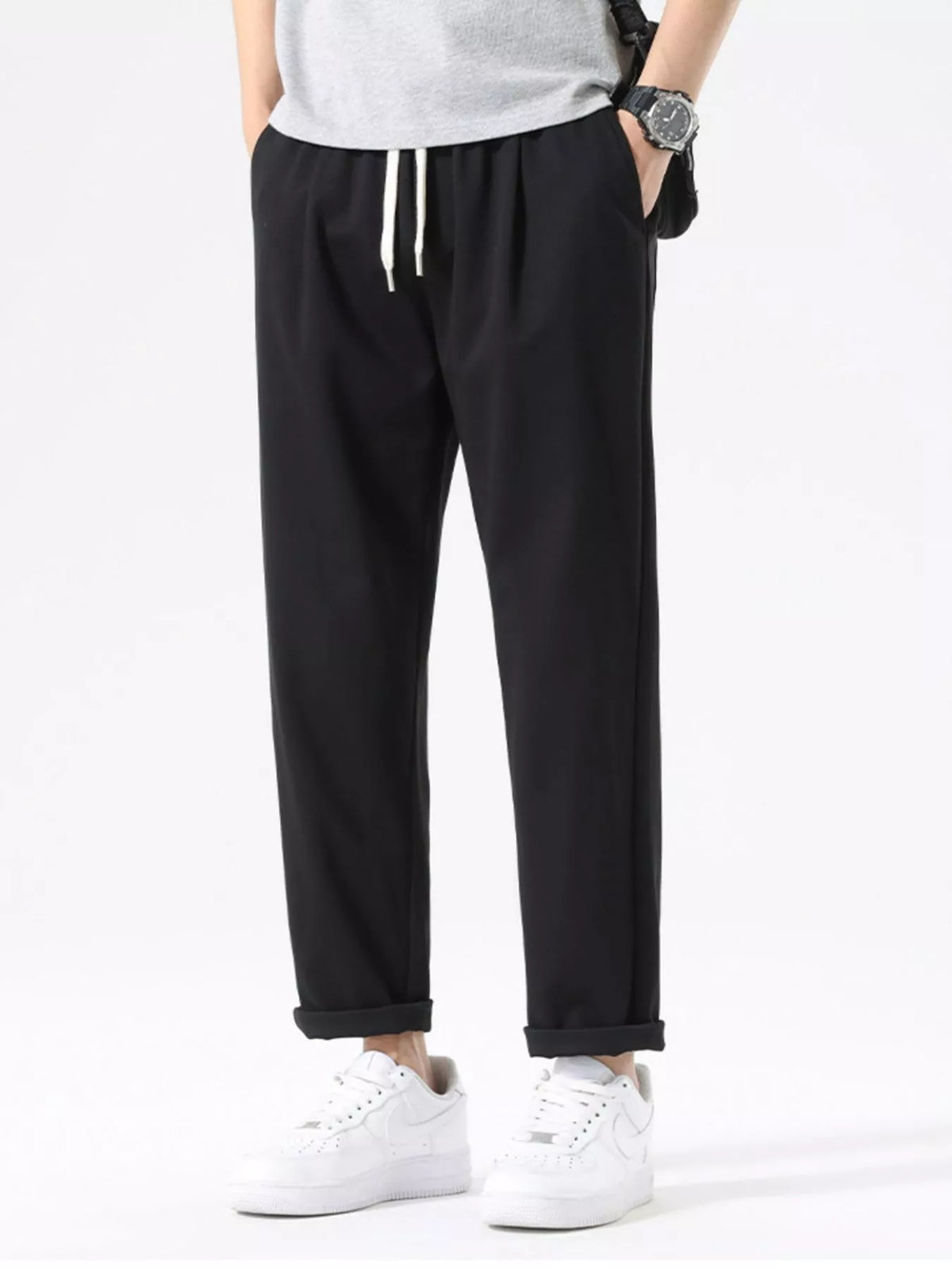 Men's Plus Size Casual Drawstring Pants in Black