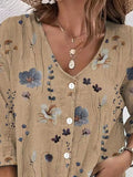 Floral Print V-Neck Button-Down Shirt - Lilixa.store
