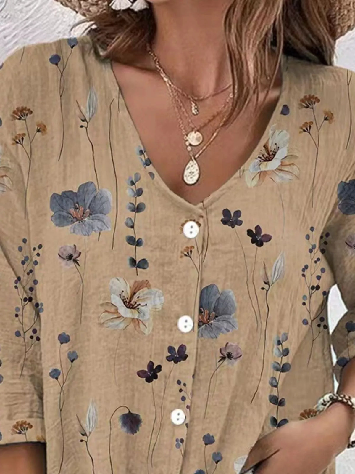 Floral Print V-Neck Button-Down Shirt - Lilixa.store