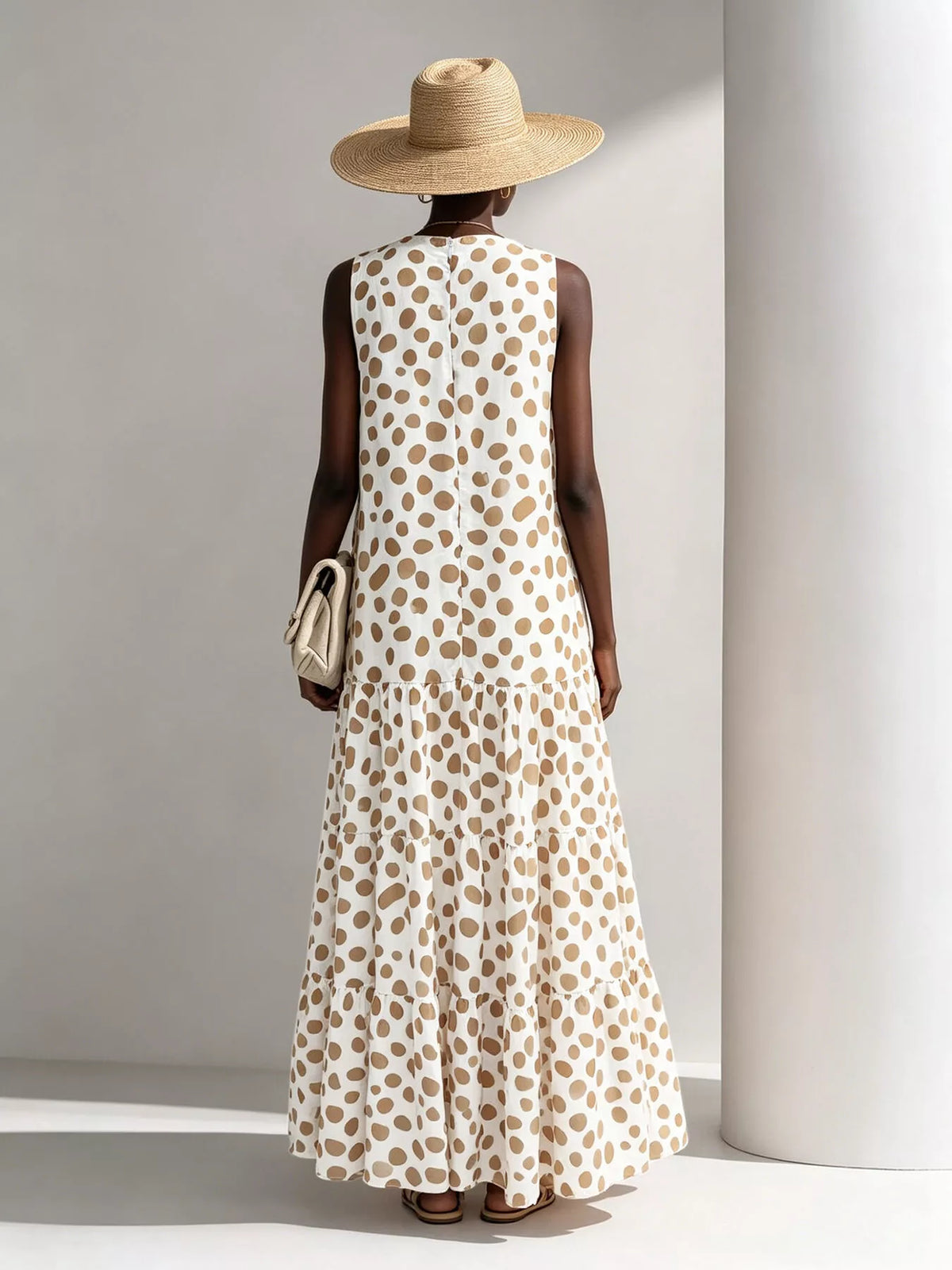 Polka Dot Sleeveless Tiered Maxi Dress - Lilixa.store