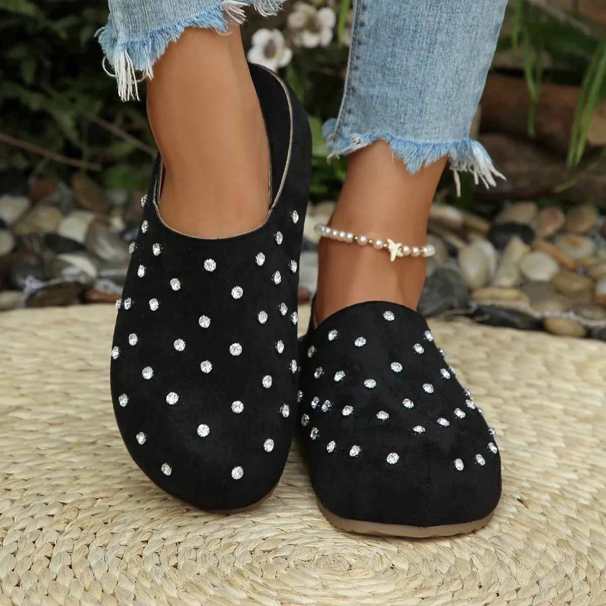Rhinestone Round Toe Slip-Ons - Lilixa.store