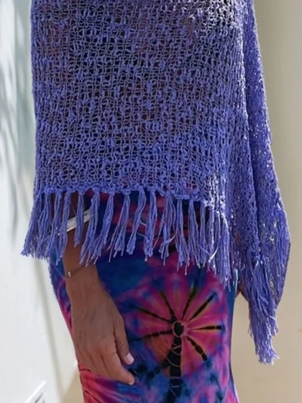 Tassel Boat Neck Knit Shawl - Lilixa.store
