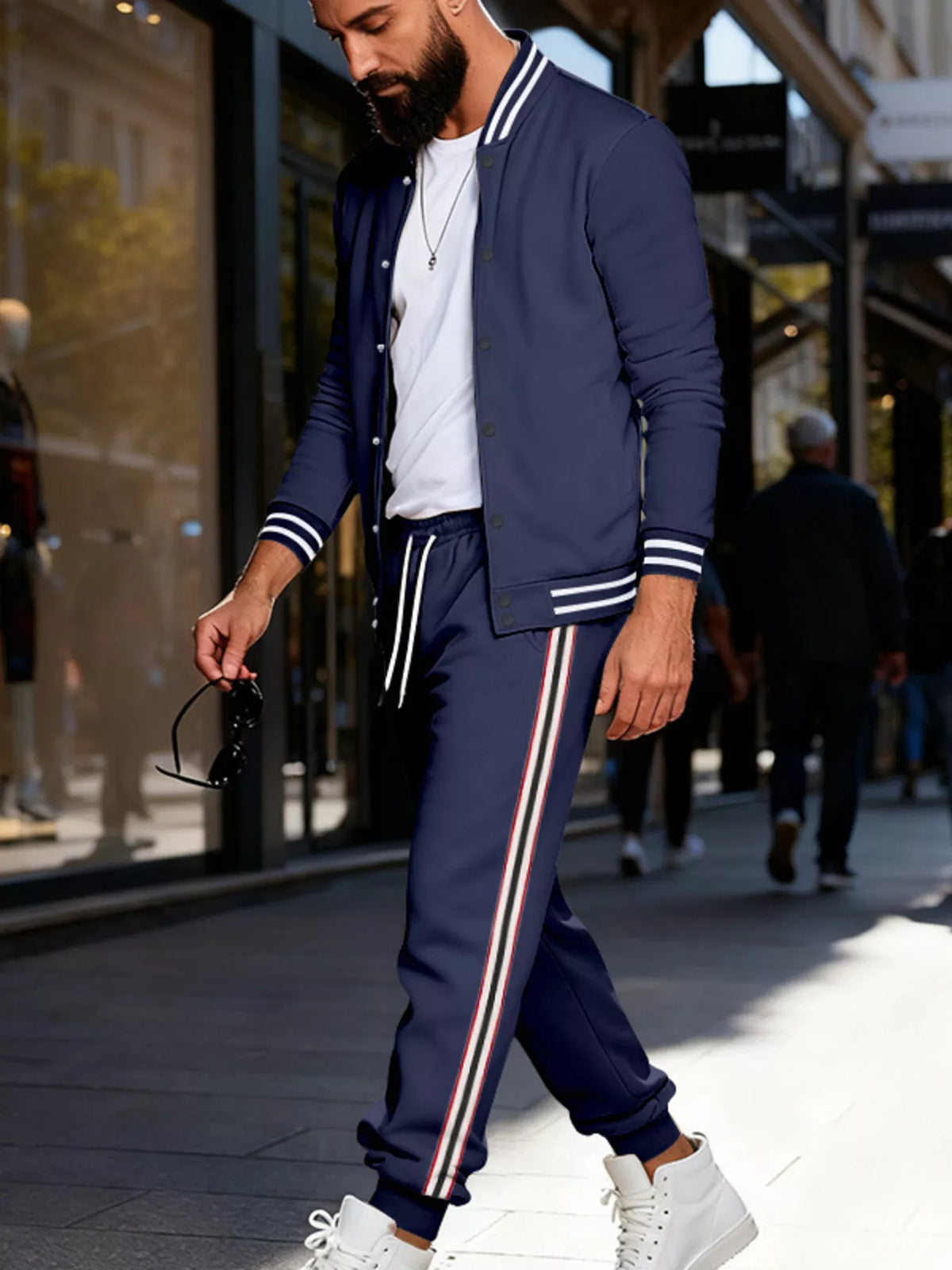 Men's Full Size Striped Snap Down Top and Pants Set Plus Size - Lilixa.store