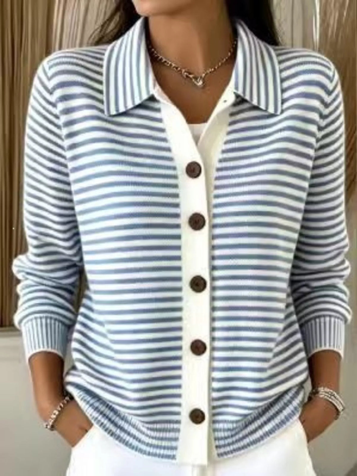 Full Size Striped Button-Down Knit Cardigan Plus Size - Lilixa.store