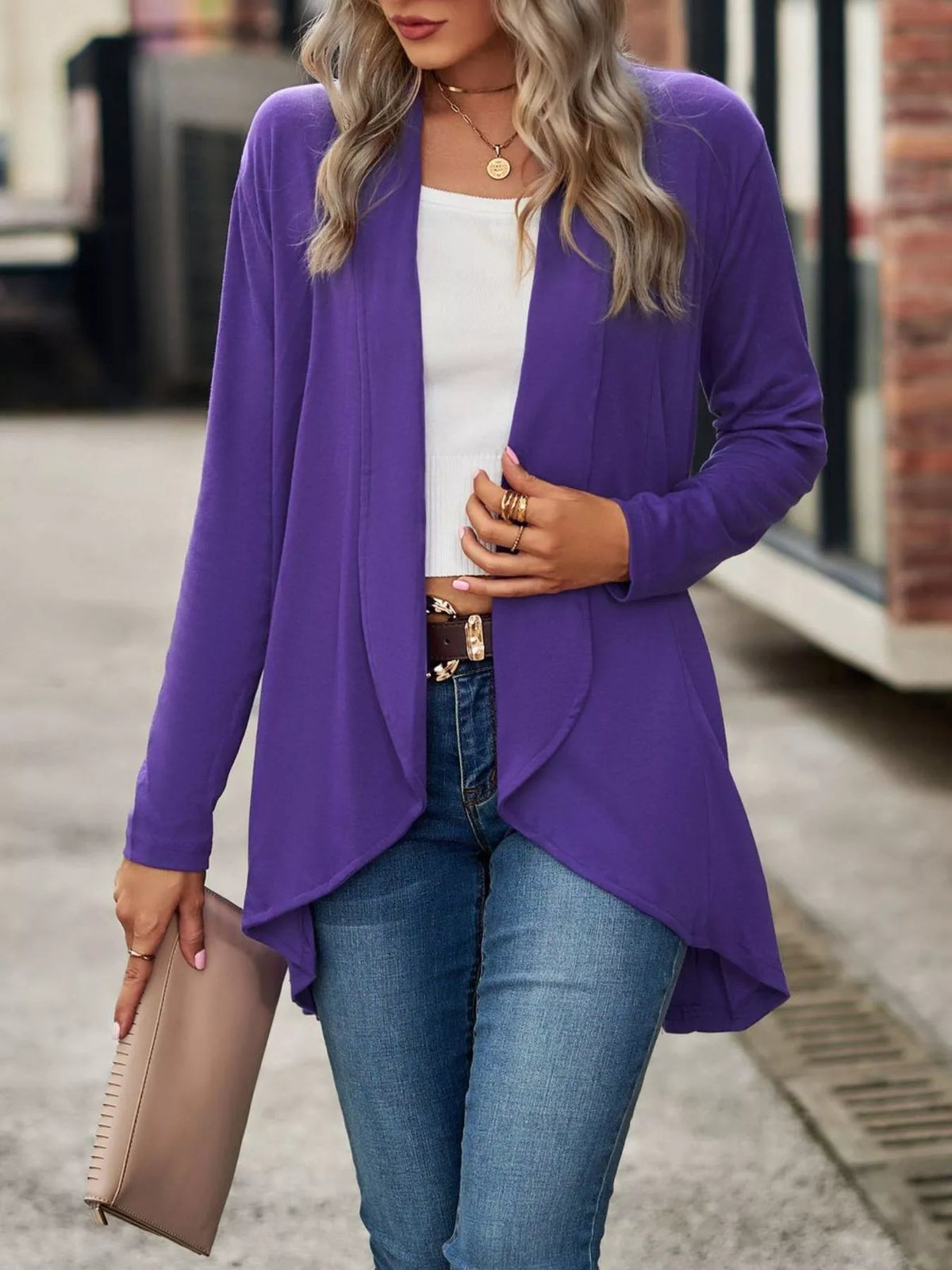 Open-Front Dropped Shoulder Cardigan - Lilixa.store
