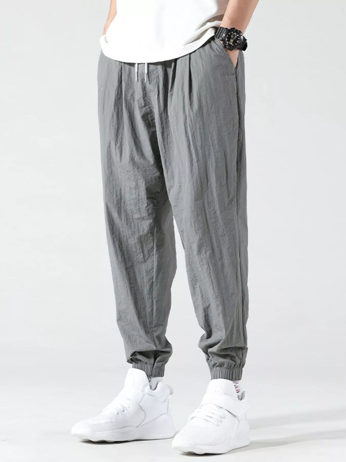 Men's Plus Size Drawstring Loose Fit Joggers in Gray