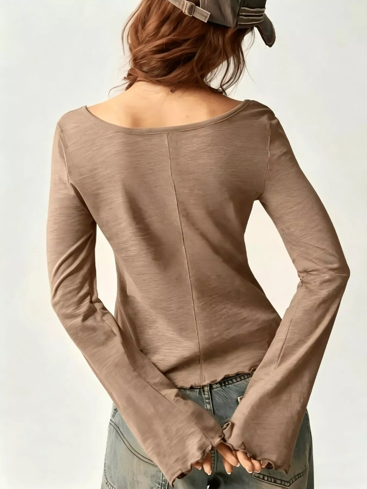 Long Sleeve Square Neck Slim-Fit T-Shirt - Lilixa.store