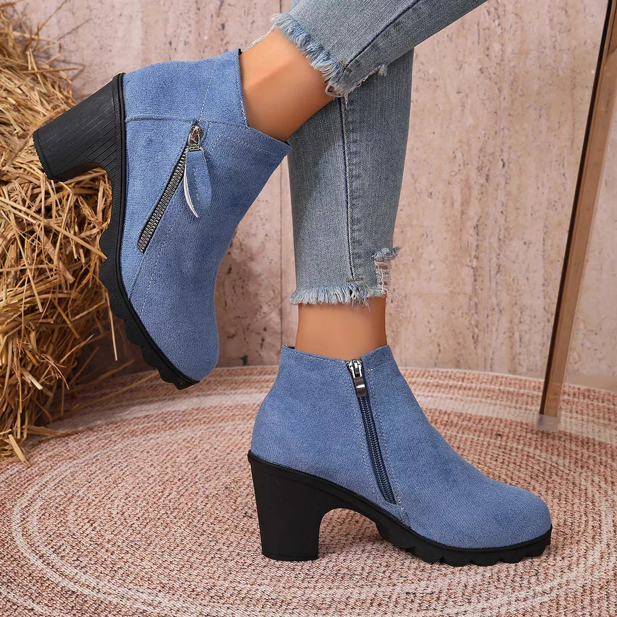 Round Toe Block Heels Boots - Lilixa.store