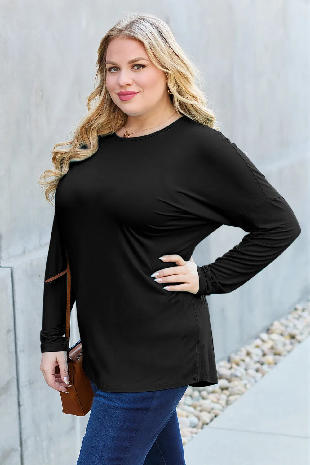 Basic Bae Full Size Round Neck Dropped Shoulder T-Shirt - Lilixa.store