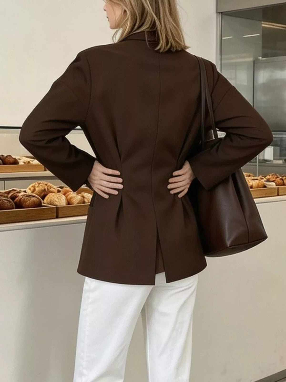 Pleated Waist Blouse with Button Detail, view 4