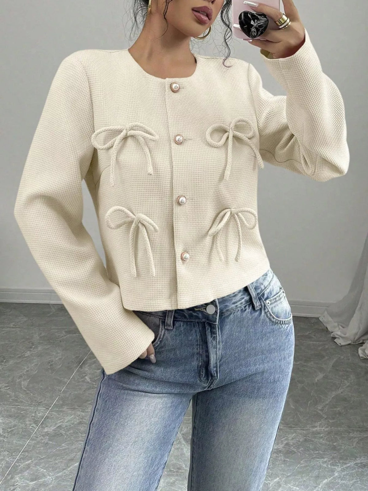 Bow Detail Cropped Outerwear, view 2